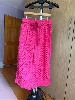 J. Crew Hot Pink Eyelet Pants with Waist Tie With Pockets